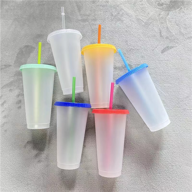 新款感温遇冷变色杯大容量pp塑料吸管杯