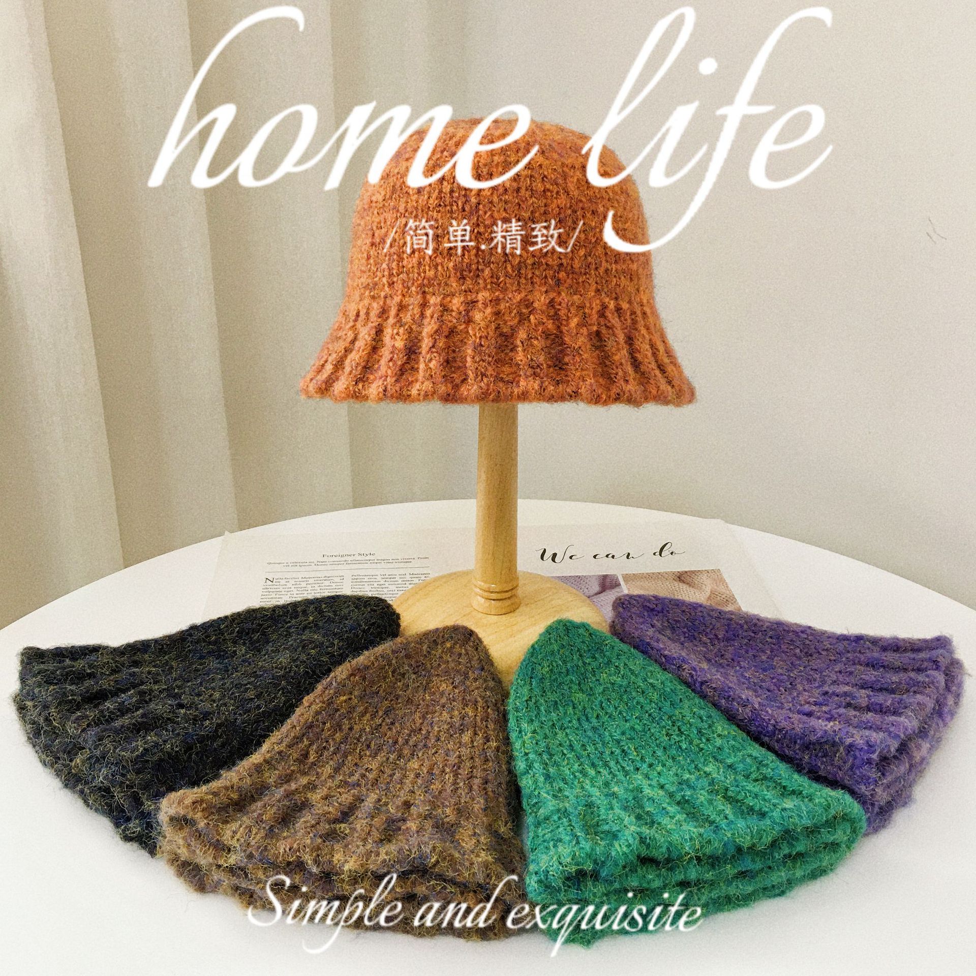 Japanese Knitted Basin Hat Autumn And Winter New Fisherman Hat Female Korean Woolen Hat Retro Warm Personality Bucket Hat Tide details Picture