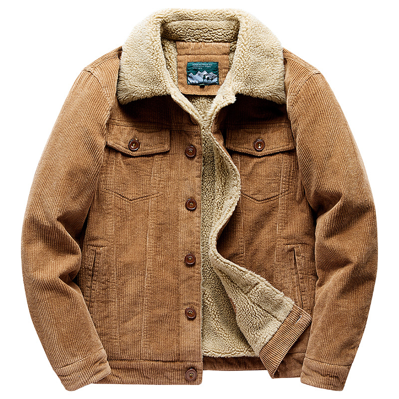 Sheepskin coat for men, thickened cotton-padded clothes for autumn and winter, corduroy workwear, cotton-padded jacket with fleece, retro corduroy jacket