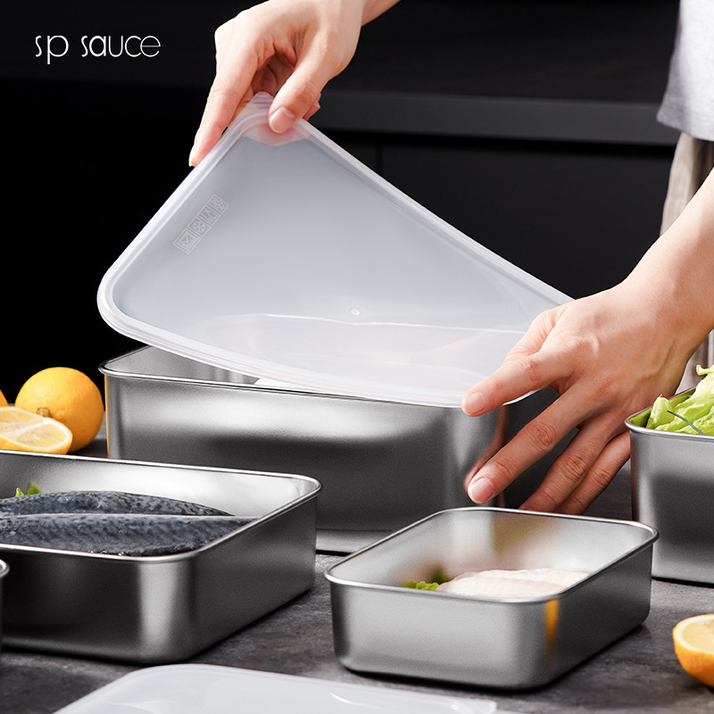 Japanese 304 stainless steel food storage box, kitchen and household use with lid seal, food-grade refrigerator storage, freezing and refrigeration box Specification image