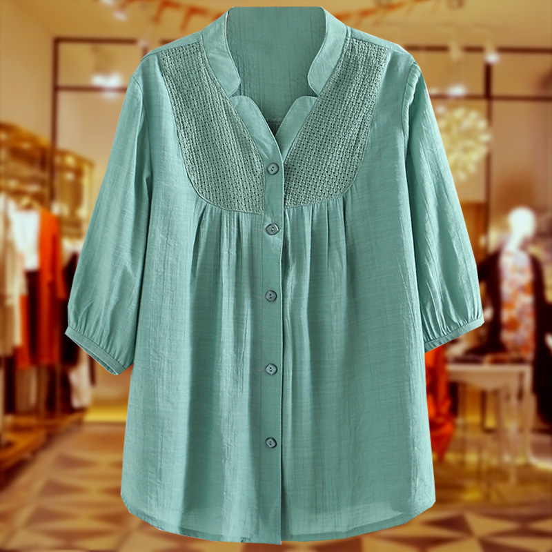 纯色棉女式衬衫韩版气质通勤夏季中老年女装