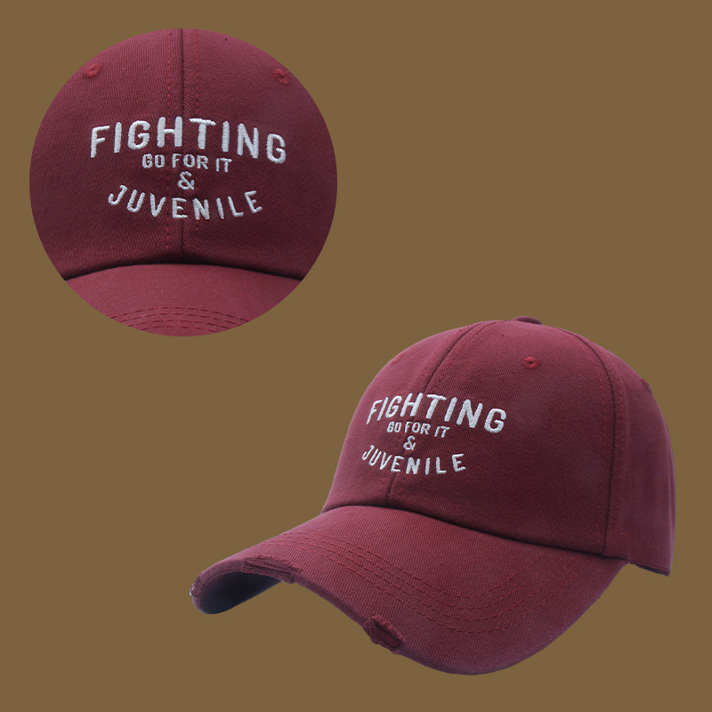 Korean Version Of Spring Hat Female All-Matching Face Alphabet Embroidery Torn Vintage Baseball Cap Outdoor Sunscreen Cap Male Specification drawing