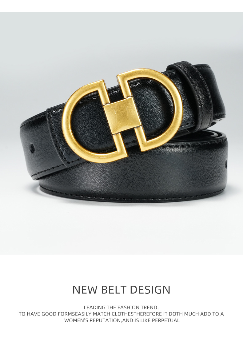 女士腰带双面真皮平滑扣高品质束腰带配连衣裙装饰纯牛皮皮带女潮详情1