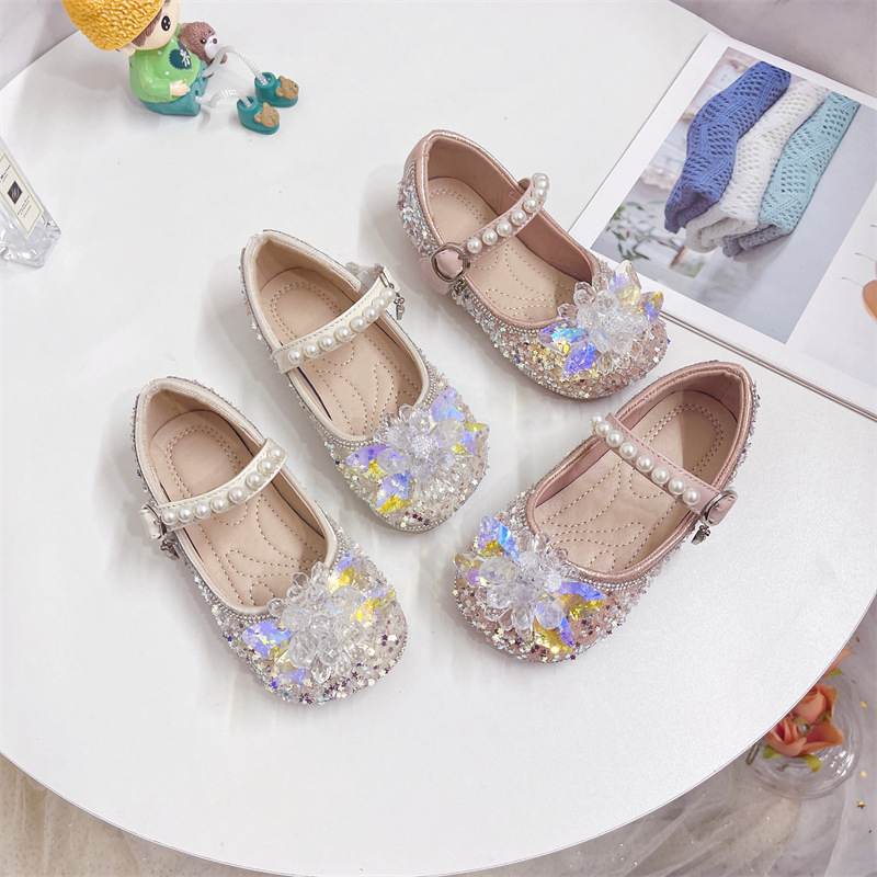 儿童水晶鞋2025新款春秋季女童单鞋洋气软底宝宝皮鞋女爱莎公主鞋