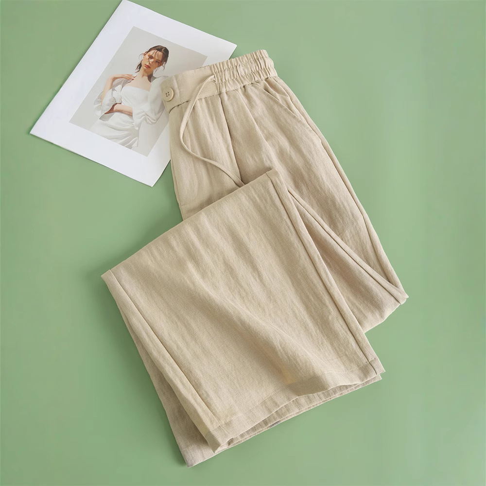Summer 2011 Tencel linen straight-leg pants, high-waisted and versatile wide-leg pants with pleated drape, wide-leg pants that make women look slimmer