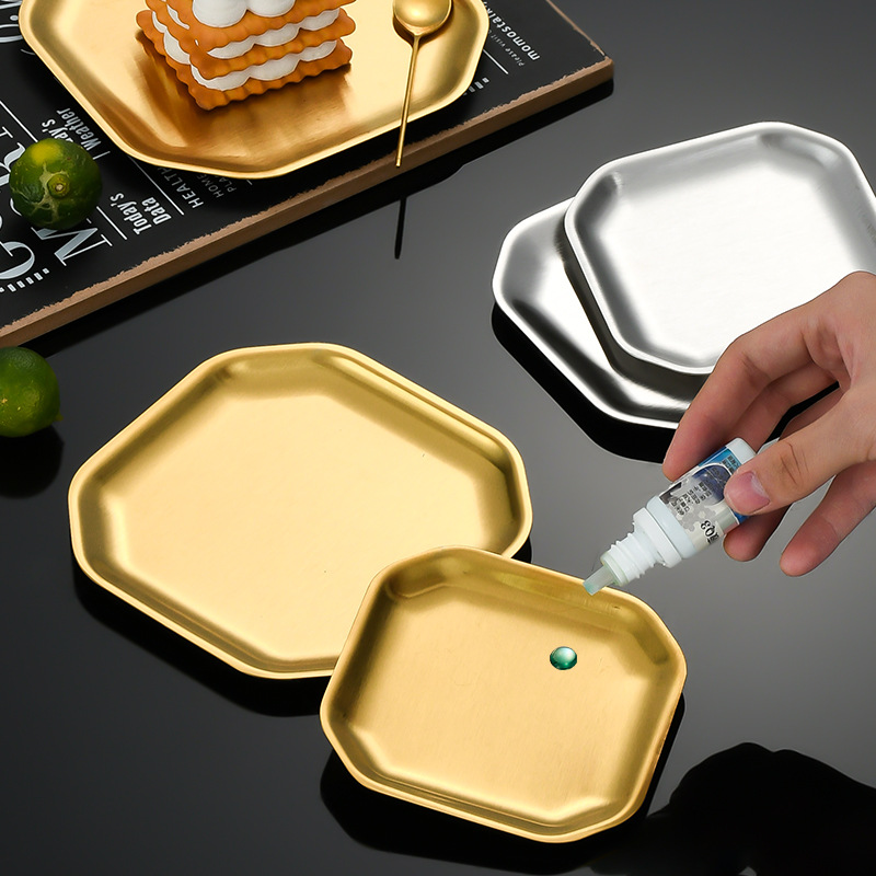 304 stainless steel plate, food-grade plate, golden Western cuisine pickles plate, commercial square tableware, ribs plate, thickened Specification drawing