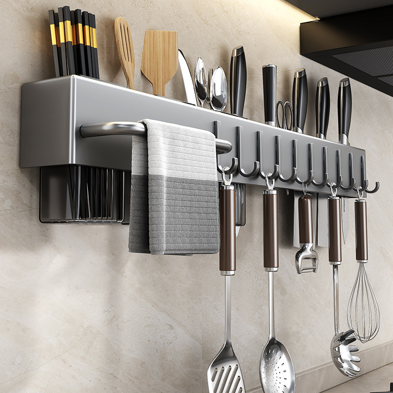 Multi-functional knife rack, kitchen knife supplies storage rack 筷笼 integrated storage rack, chopstick holder wall-mounted without drilling Specification image