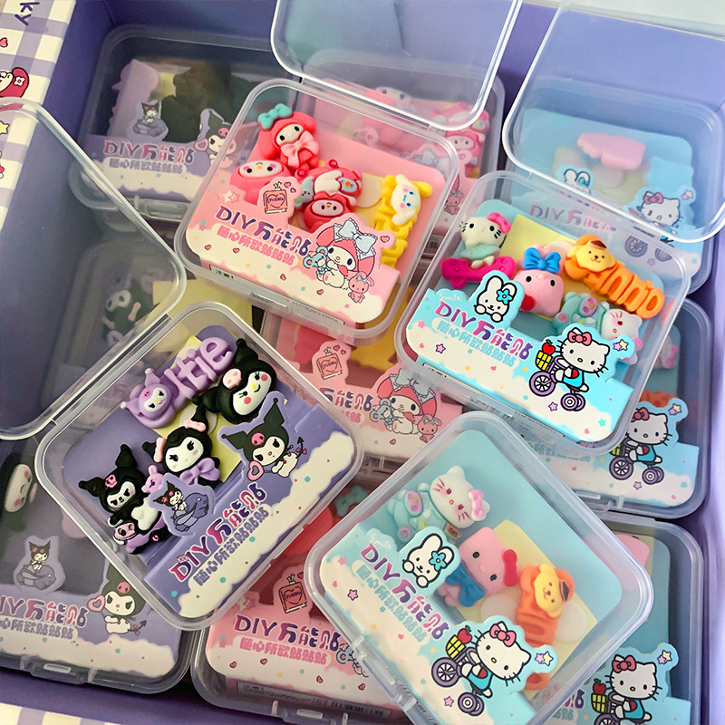 Creative Cartoon DIY universal stickers, sweet and cute, girlish children's handmade three-dimensional resin stickers, Sticker Fun Set box