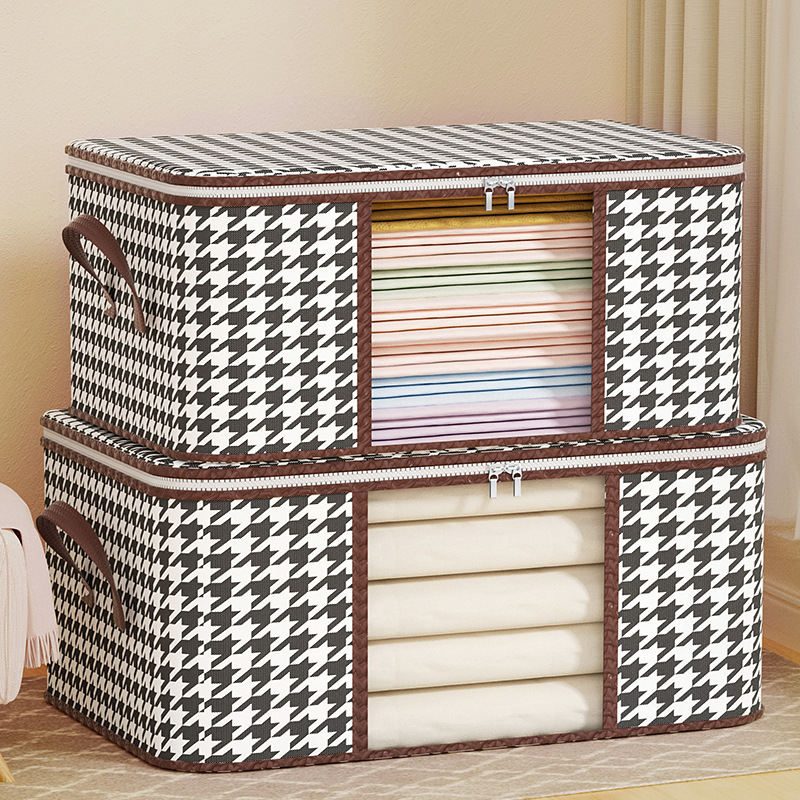 Thousand-bird grid storage bags, non-woven fabric clothing dust-proof organization boxes, multi-functional storage and moving bags, cotton quilt storage boxes details Picture