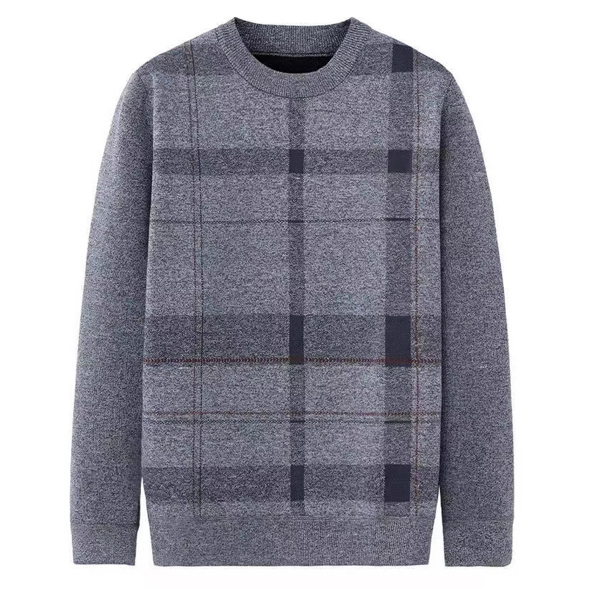 One-piece dropshipping for autumn and winter, thickened and fleece round-neck sweaters, lapel T-shirts, men's winter sweaters, checked base layers