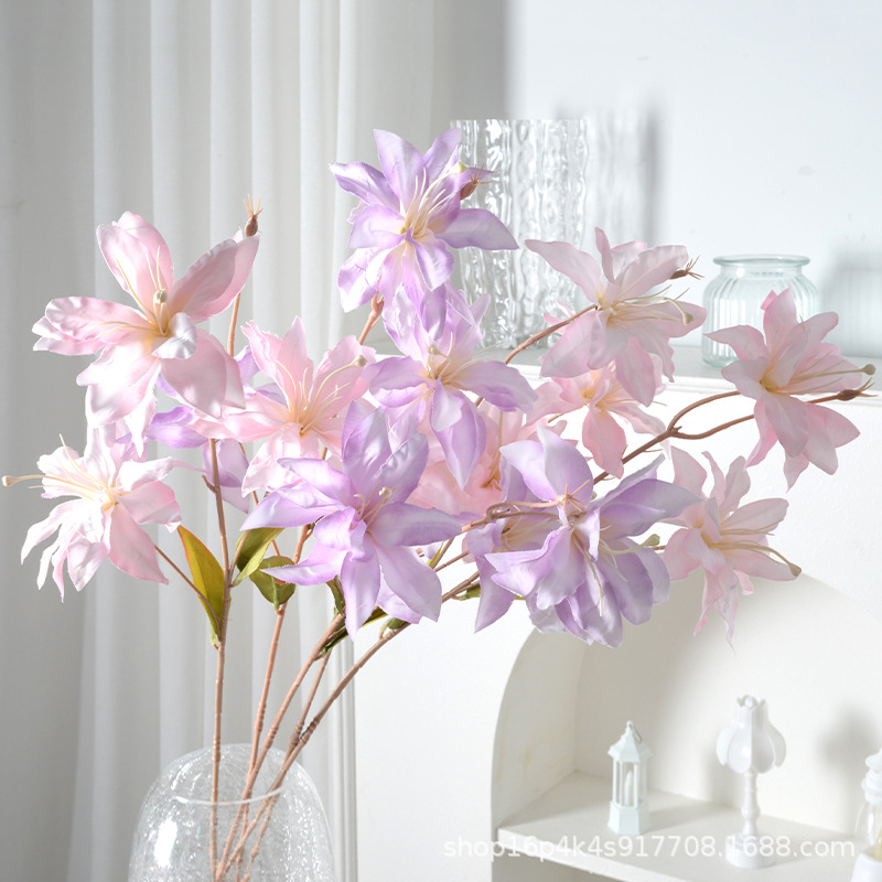 仿真花3头绢布百合花 北欧家居插花装饰仿真假花婚庆摄影