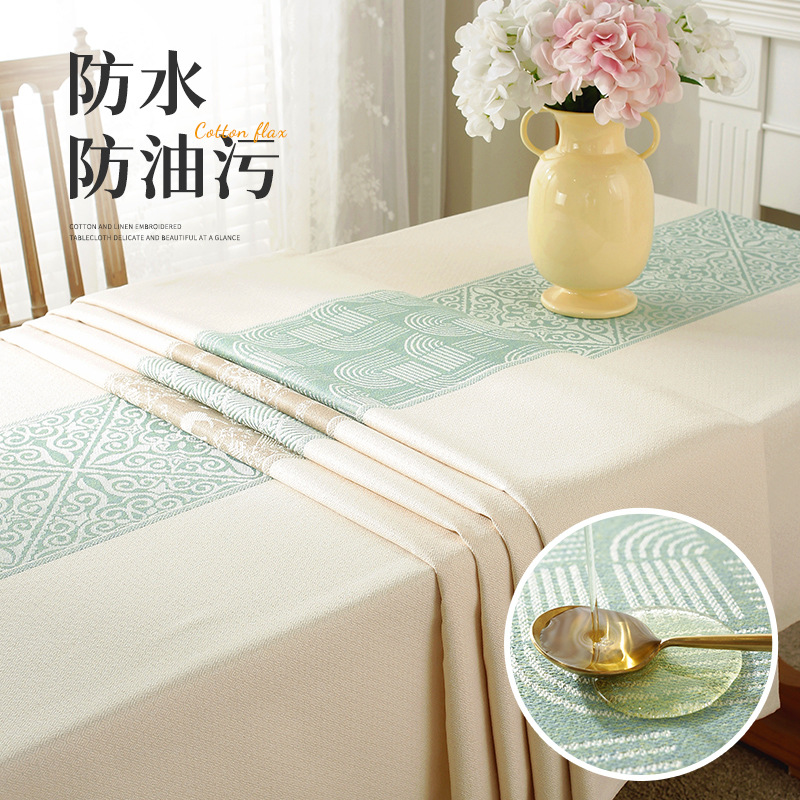 Cross-border all-season universal Nordic-style waterproof and oil-proof tablecloth, household cotton and linen coffee table cover, rectangular tablecloth Specification image