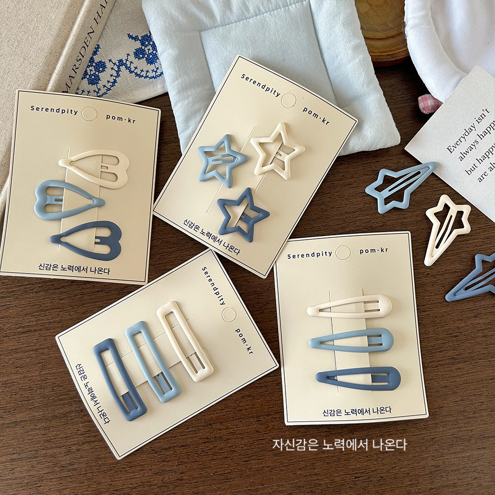 Korean-style gray-blue children's frosted basic BB hair clip, five-pointed star heart meteor geometric side bangs clip Specification image