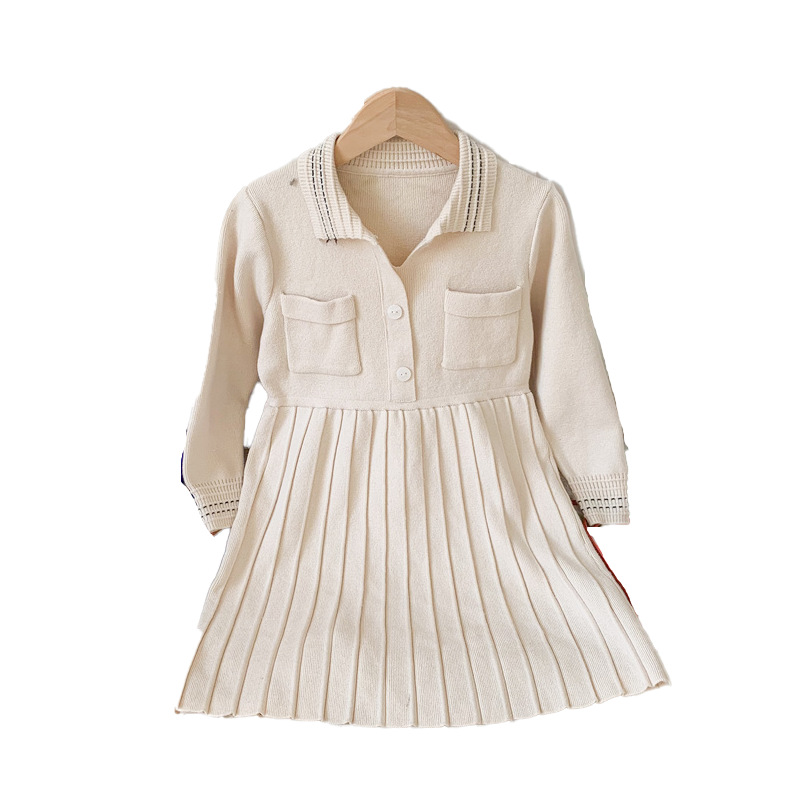 The 2022 autumn Korean-style knitted dress for girls, the stylish woolen dress for little kids, and the long-sleeved princess dress for girls Item Picture