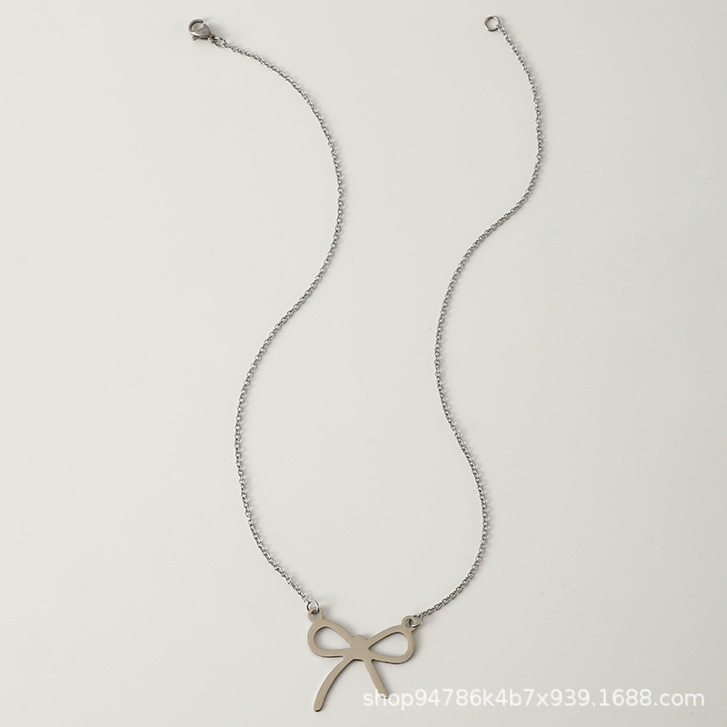 Bow necklace women's collarbone chain ing, a niche design, simple and versatile, stainless steel pendant, a popular and trendy necklace Item Picture