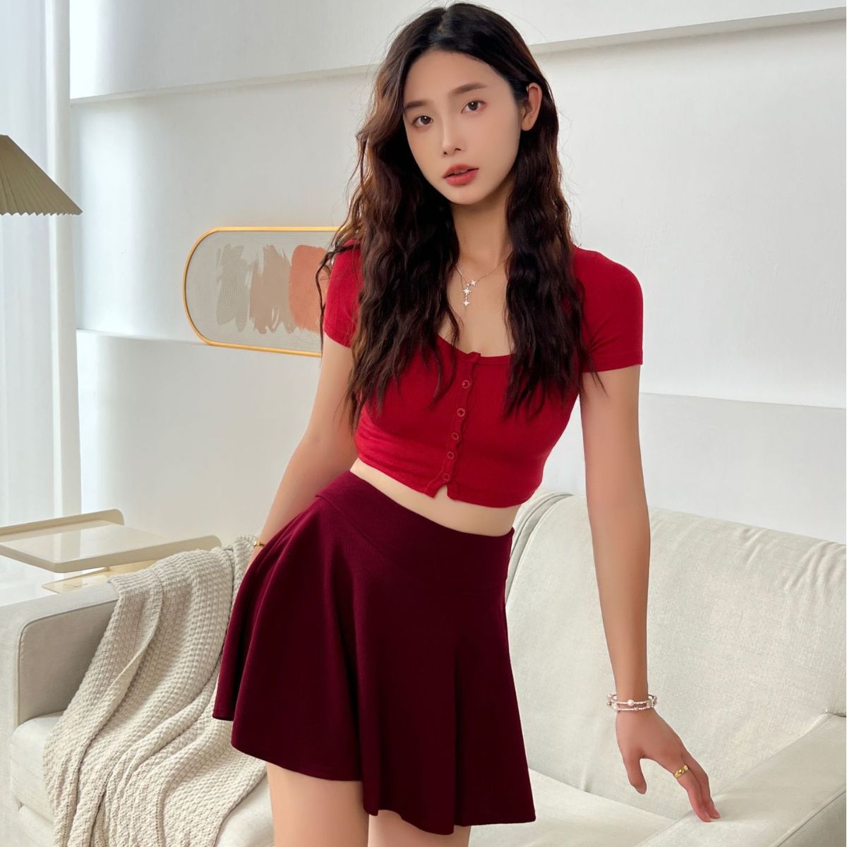 【Ap02】 Yi Black Cat New Women's Large Size Half Anti-Exposing Female Korean Version Sun Skirt Lined With Pleated Skirt details Picture