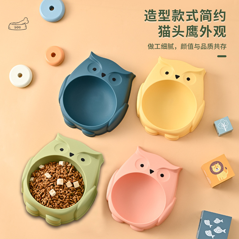 宠物碗批发猫头鹰卡通元素大容量猫碗防滑防打翻狗狗食具宠物用品