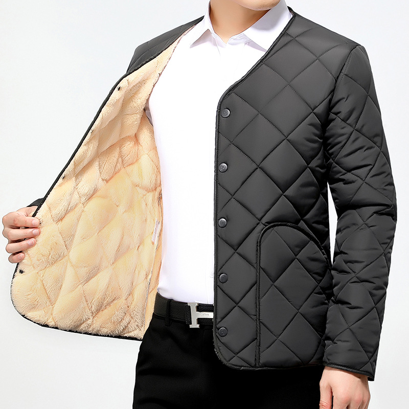 New men's short winter clothes with down cotton inner lining, large-sized cotton-padded jackets for middle-aged and elderly people, thickened cotton-padded clothes for dads details Picture