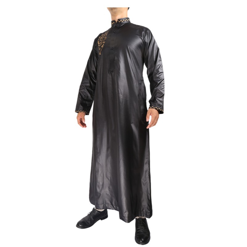 New spot bright velvet Arabian men's robe long sleeves stand collar fashion embroidered worship robe Specification drawing