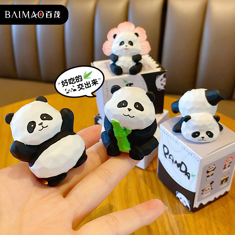 Baimao Original resin wood carving style panda ornaments, creative and exquisite panda flower home desktop decoration and display Specification image