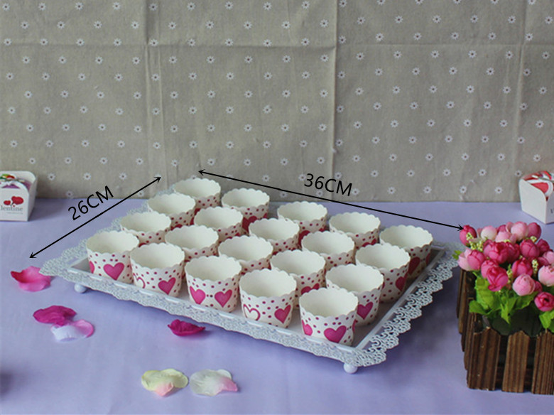 European Tray Rectangular Pastry Plate Iron Cake Plate Dessert Display Square Plate Lace Lace Tea Plate White Flat Plate Specification drawing