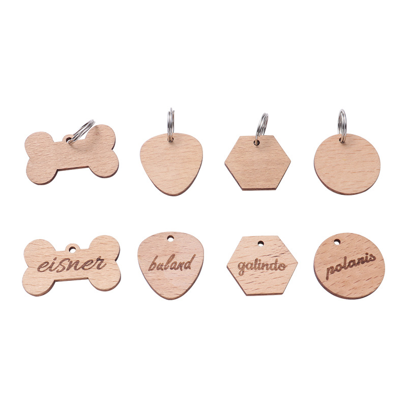 Fabricante de etiquetas de perro de madera al por mayor láseres en blanco pet cat listing etiquetas de madera semiacabadas laser marking processing
