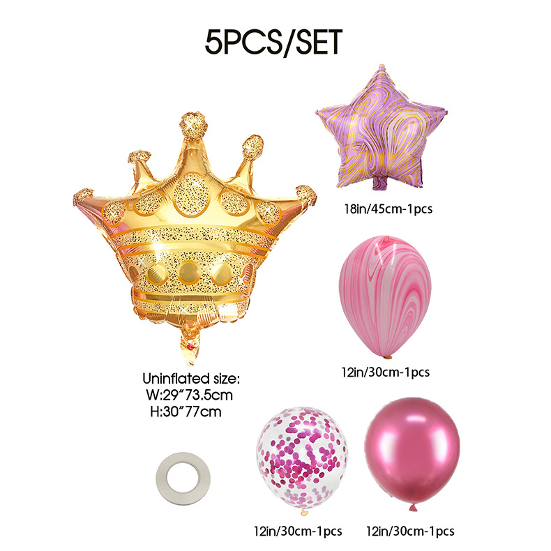 New cross-border aluminum film balloon set, 5-ball Crown birthday party and gathering decoration, floating empty balls in stock for wholesale Specification image