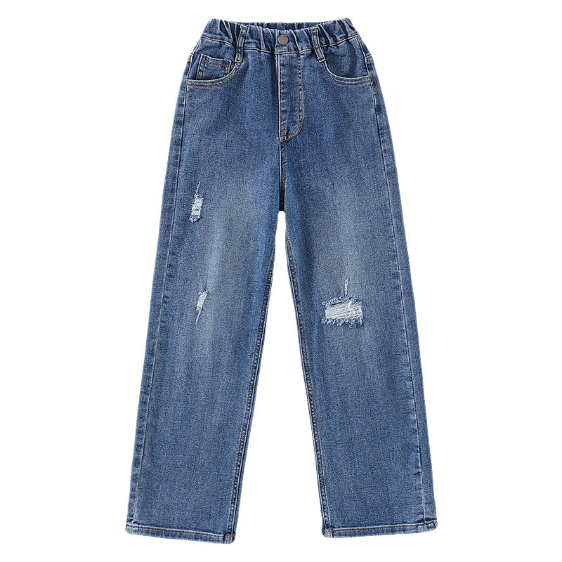 Girls' wide-leg pants, ripped jeans, adult girls' pants, loose and fashionable long pants, stylish spring and autumn children's spring clothing trend Item Picture