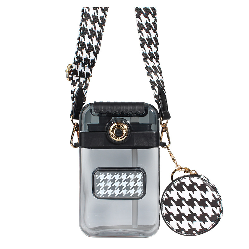 Summer creative square water cup for students, high appearance level, double-drinking cup, straw cup for direct drinking, portable coin purse with a shoulder strap Item Picture