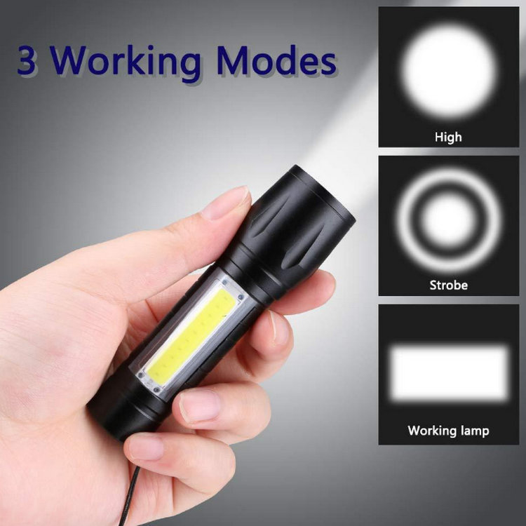 LED small flashlight with side light, COB strong light, telescopic zoom, USB charging set, mini 511 flashlight Specification image