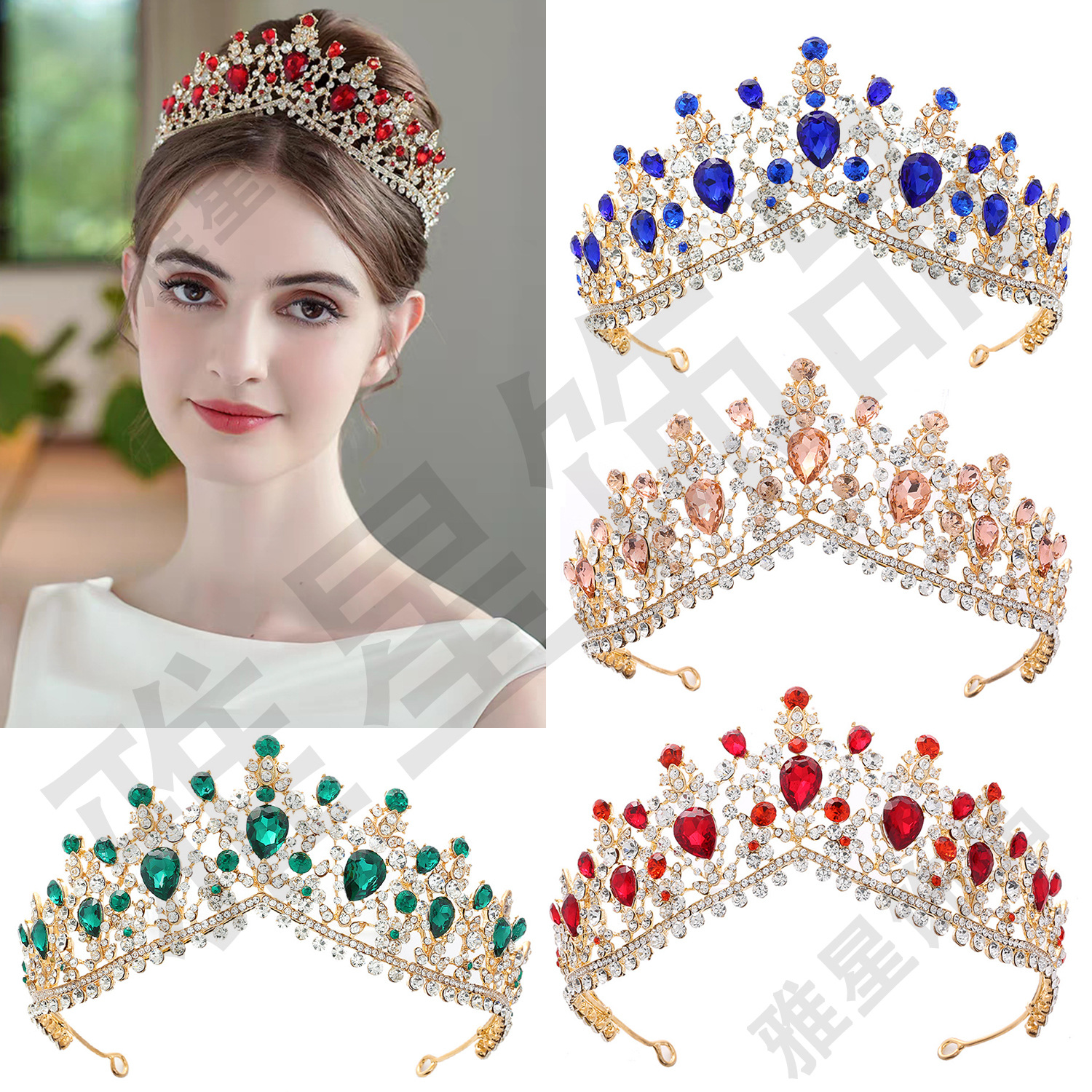 Crystal super glittering wedding dress, hair accessory, stage host, welcome, Baroque queen, bride, wedding headwear, crown