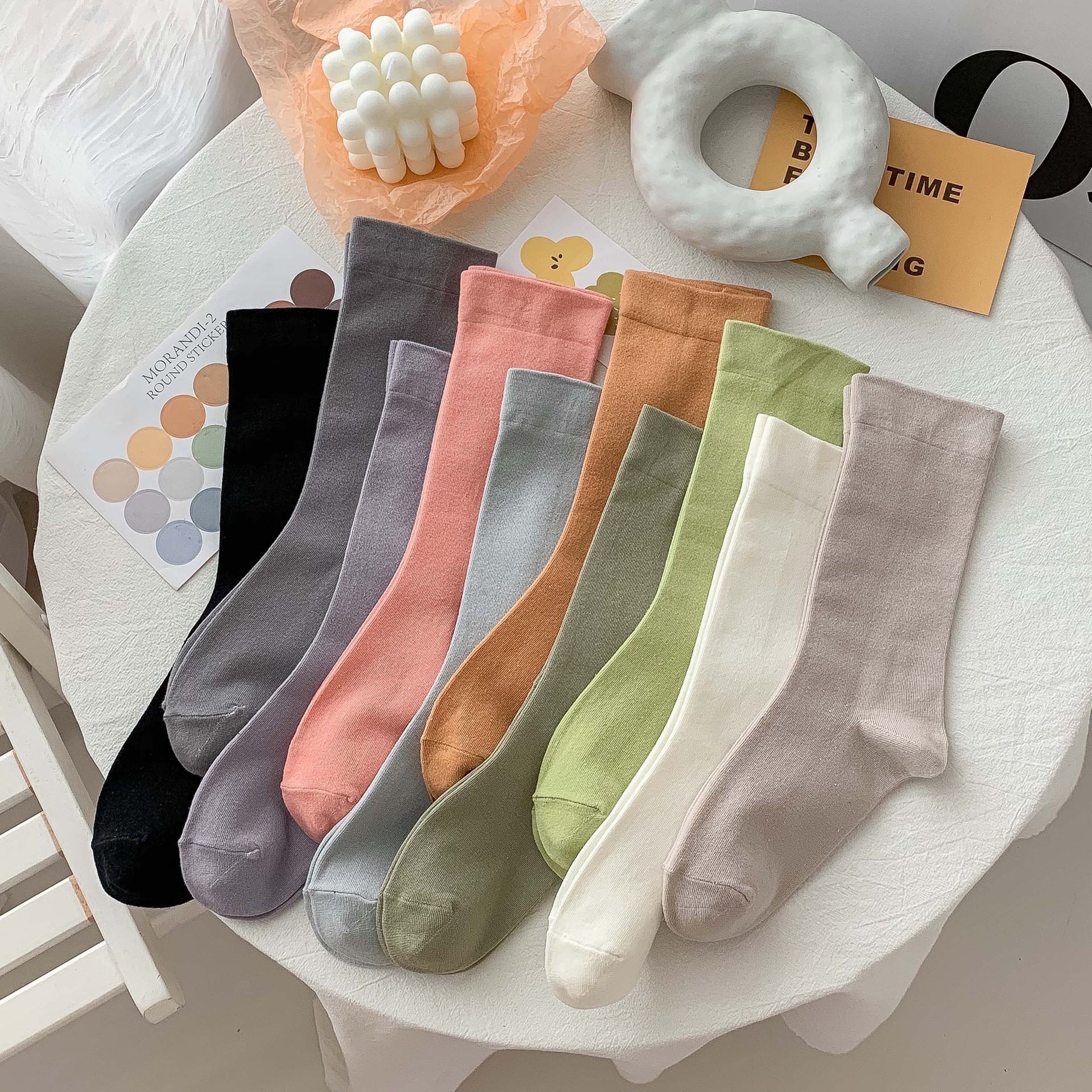 The same style of socks on Xiaohongshu, trendy on Instagram, cute Korean, Japanese summer, thin, Korean version, black for women, Morandi color Specification image