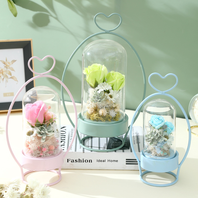 Creative Sun Flower glass cover gift ornaments LED flower basket shape soap flower Tanabata Valentine's holiday gift Application Scenario