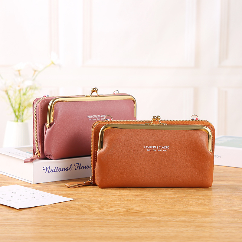 2022 nueva bolsa de teléfono móvil para mujeres versión coreana simple cremallera de un hombro bolso de gran capacidad bolsa de cuero suave litchi patrón crossbody Specification image