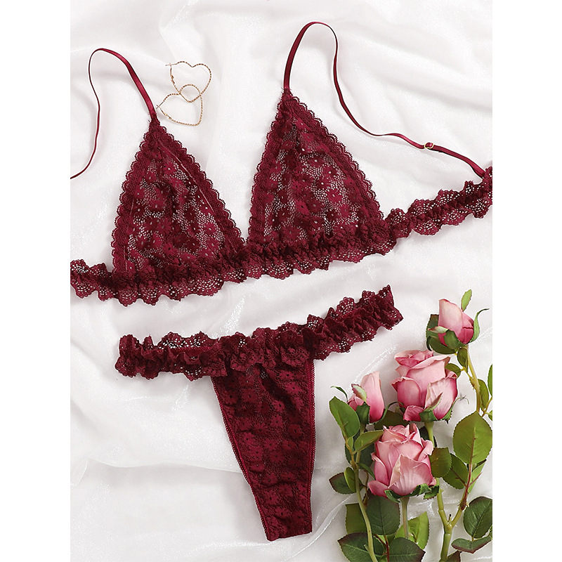 Foreign trade sexy underwear bra French thin comfortable three-point set lace pajamas bikini Specification drawing