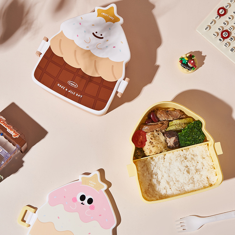 Portable children's cartoon cake lunch box, student lunch box, outdoor picnic fruit compartments lunch box, plastic creation details Picture
