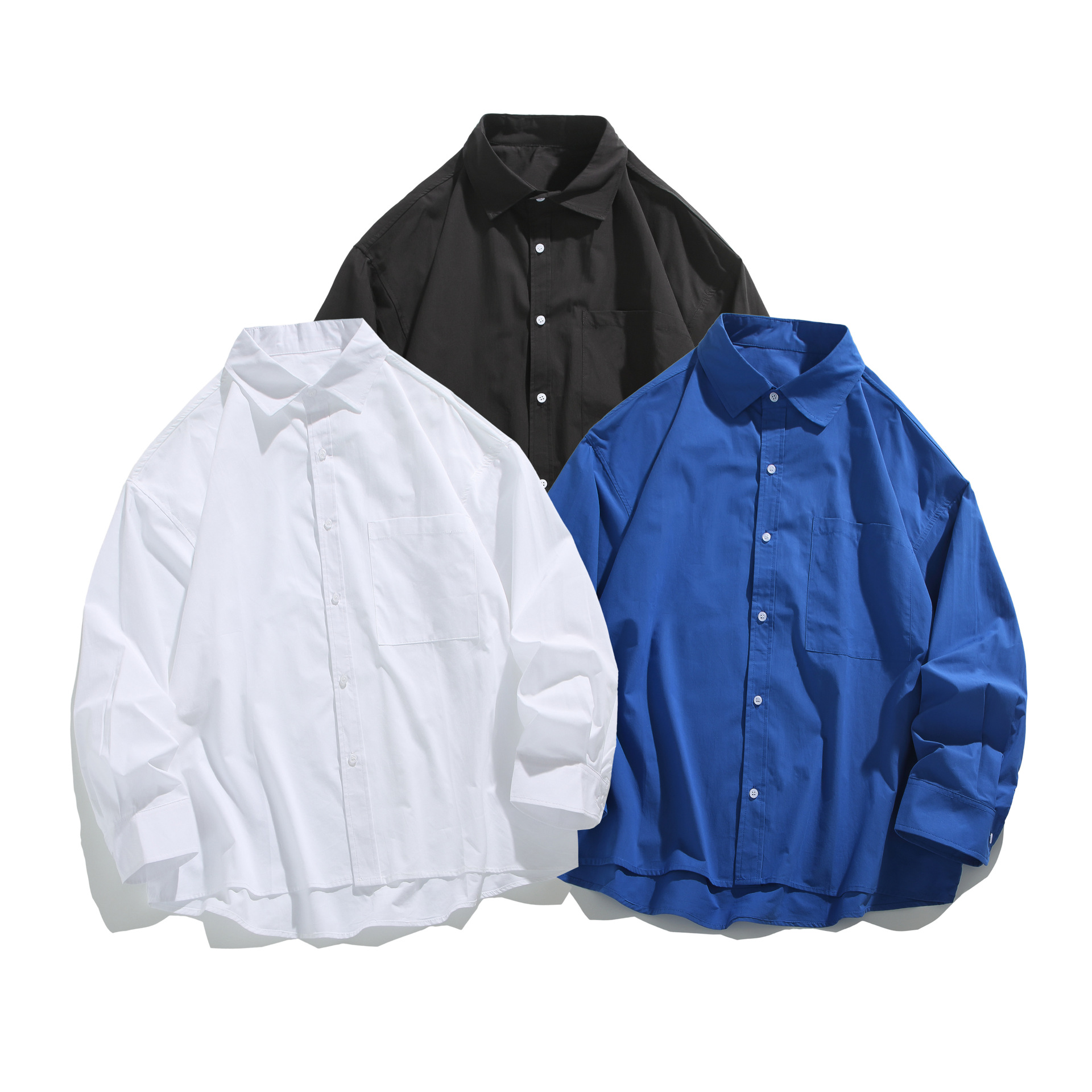 Jianheng's thin pure cotton solid-color shirt for men, long-sleeved loose sun-protective jacket, autumn stylish Japanese-style casual shirt Item Picture