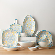 欧式网红家用陶瓷碗碟盘创意釉下彩陶瓷餐具套装早餐盘汤盘米饭碗