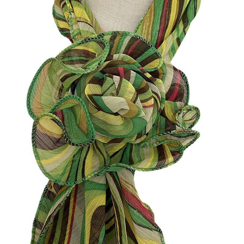 New long silk scarf for women, stylish rose scarf, Korean version, versatile and fashionable collar flower, summer decorative neck brace Item Picture