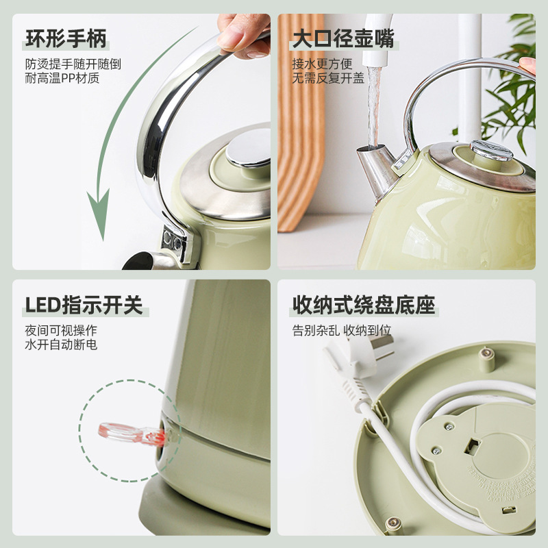 SOIKOI's retro electric kettle, a household electric kettle with large capacity and automatic power-off, made of stainless steel Specification image
