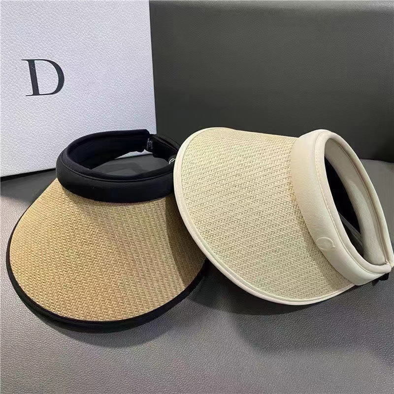 Summer Ins Sunshade Vinyl Hat Korean Version Empty Top Sunscreen Hat Net Red Big Eaves Straw Hat Fashion Headband Sun Hat