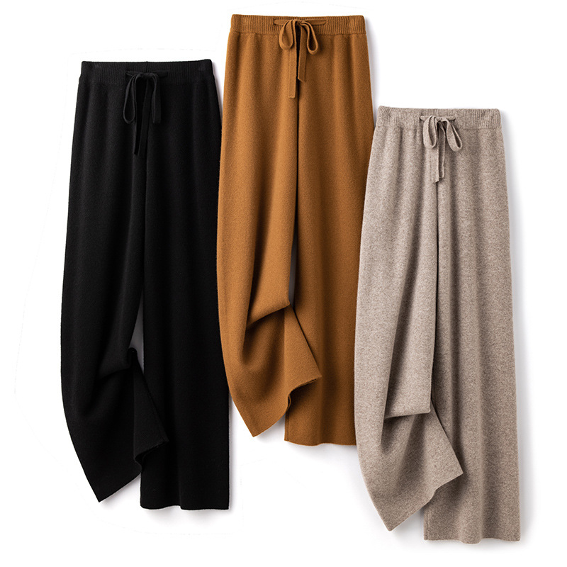 Soft and skin-friendly, fine 100 full wool knitted wide-leg pants for women, high waist, drape, casual straight floor-length pants that make you look slimmer pic 11