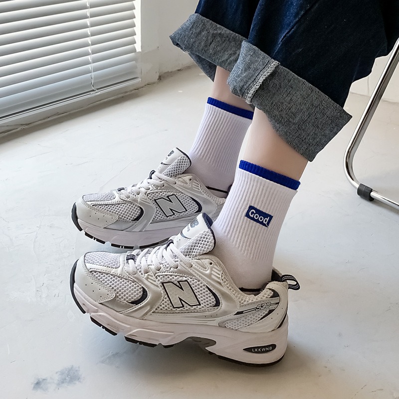 Basketball socks, men's mid-leg socks, GOODLUCK embroidered anti-odor and sweat-absorbing sports socks, ins trendy men's long socks, Spring and autumn Application Scenario