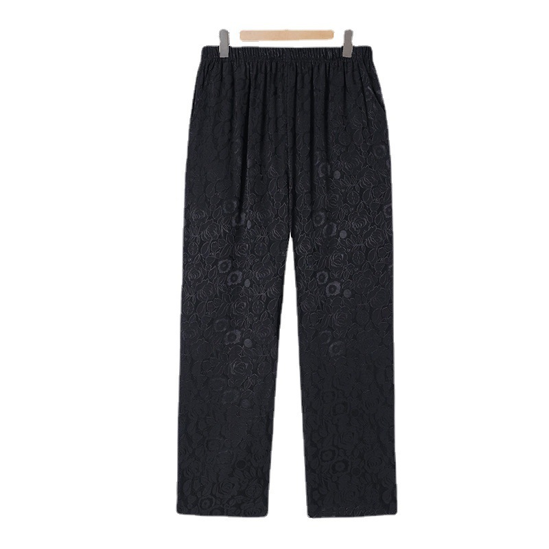Mom's summer thin ice silk nine-inch pants, casual pants, loose women's pants for middle-aged and elderly people, elastic waisted straight-leg pants Item Picture