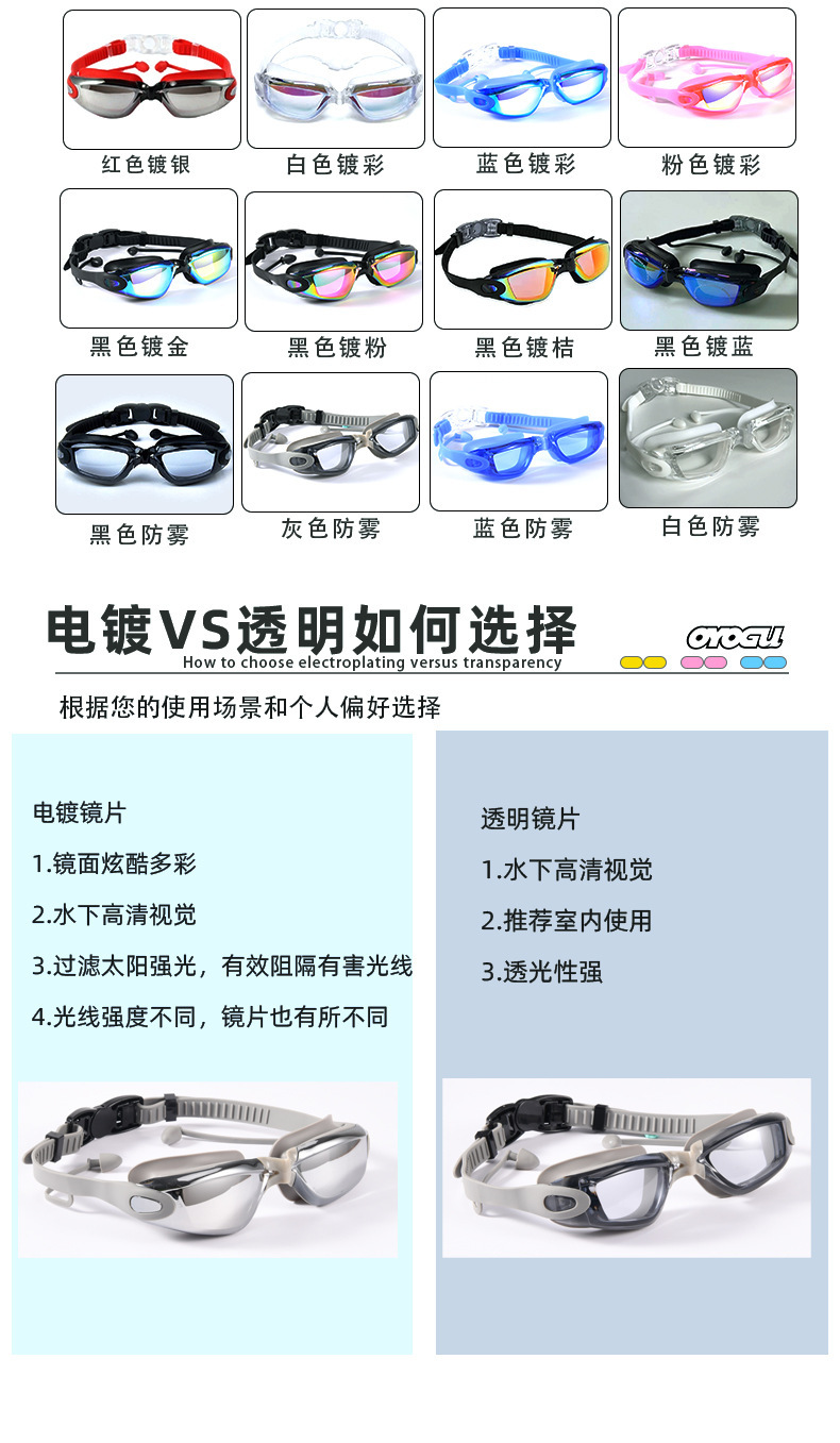跨境高清泳镜防雾不勒眼硅胶近视眼镜防水游泳装备电镀游泳镜批发详情13