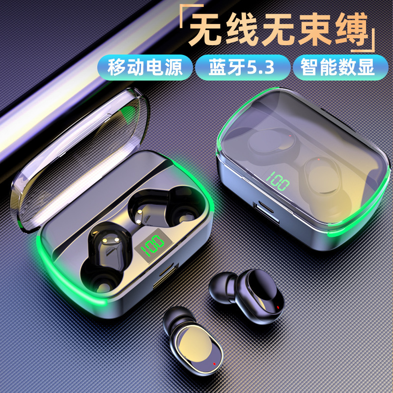 跨境TWS M60无线耳机智能数显运动电竞充电挂入耳式立体蓝牙耳机