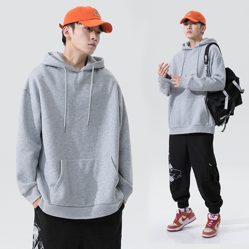 Customized hooded sweatshirts for men, solid colors for women, ins thin hoodies, trendy couple outfits, casual and sporty plus-size men's wear details Picture
