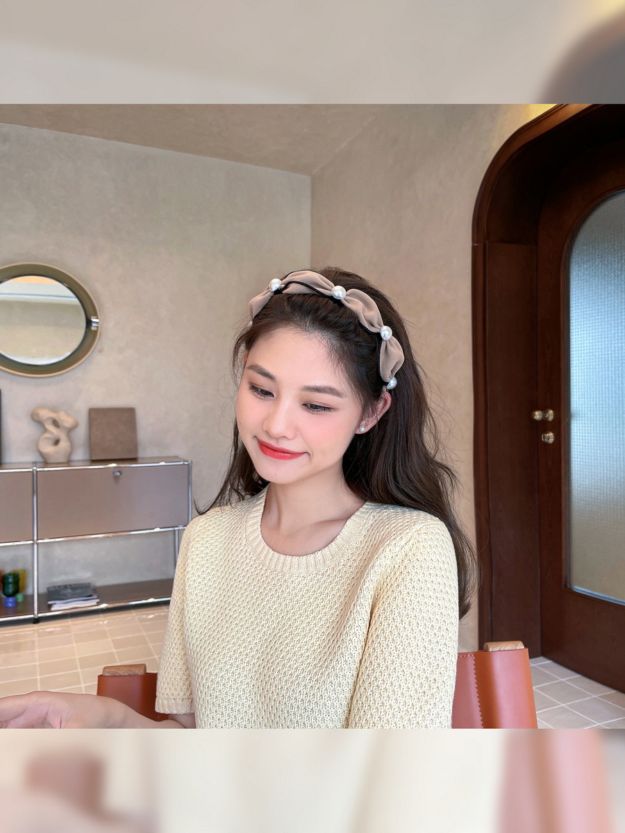 Retro French Style Hair Accessories Headband Women's Summer Net Red Headband Simple Face Wash Wide Edge Broken Hair Pearl Headband details Picture