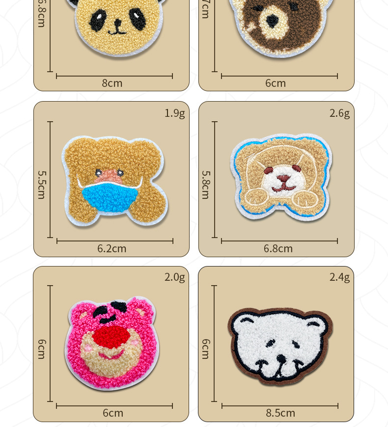 Customized embroidered fabric stickers, cartoon bear head towel embroidery, self-adhesive sewn clothes patch stickers, cute bear embroidery stickers pic 9