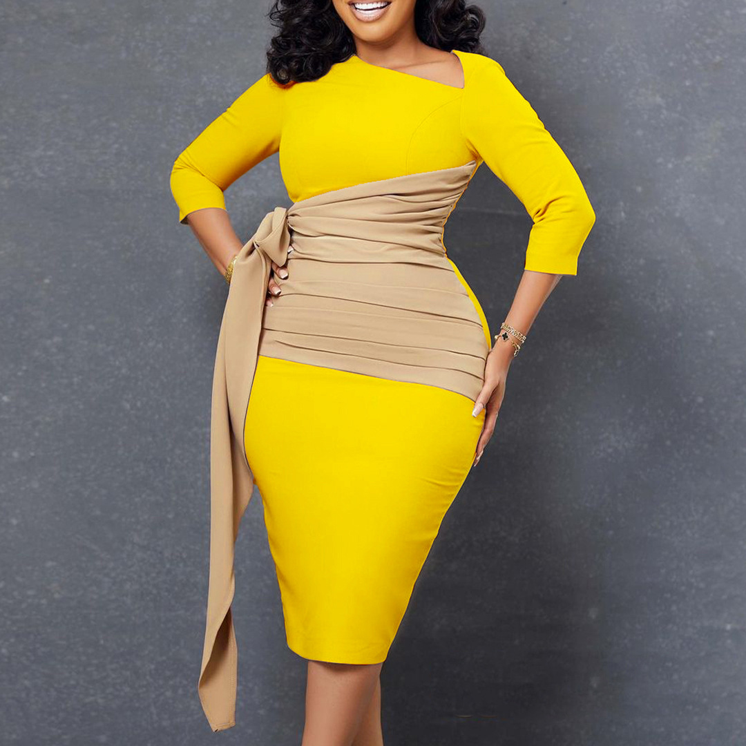 D310 Europe And The United States Plus Size Women's Autumn New Temperament Elegant Commuter Bag Hip Office Pencil Skirt African Dress details Picture